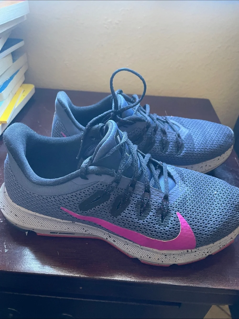 Nike Women’s Gray Athletic Shoes with Pink Swoosh